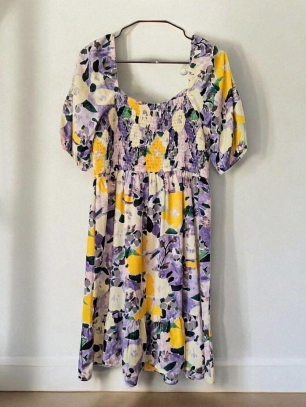 Oddi Vibrant Yellow & Purple Floral Cottagecore Mini Dress